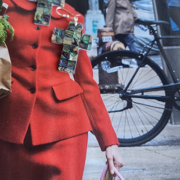 Abalone Shell Cross Earrings~ STERLING SILVER HOOKS - Picture 4 of 9